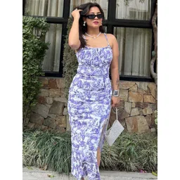 VANGULL Women Shoulder Straps Floral Print Side Slits Maxi Dress-picture-10