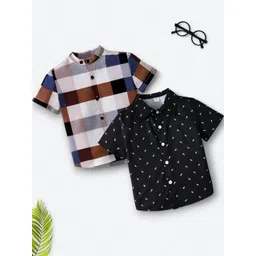 vani couture Boys Shirt Checkered, Printed Casual Short Sleeve Shirts Pack of 2-picture-42