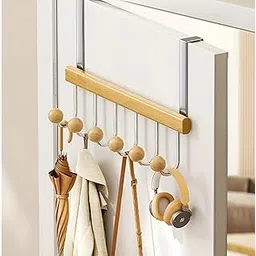 VANITYA Wooden Door Mounted Clothes Hanger with 6 Hooks | Over The Door Organizer Rack for Coats, Bags, Towels, Hats, Heavy Duty Wood & Metal Organizer for Bedroom, Bathroom, – No Drill Installation-picture-17