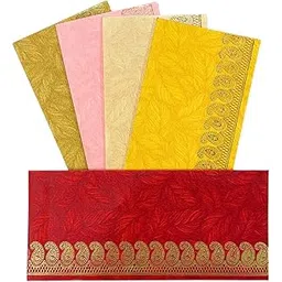 Vanya Creations Pack of 100, Rectangle Shape Metallic Paper Shagun Envelopes for Gifting Cash Sagan Lifafa Wedding Occasion Money, 18 X 8 cm, Multicolored 5 Colours of 20 Each - Ambi Design-picture-31