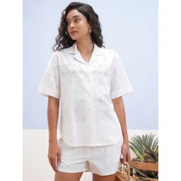 Vara By Vishudh Self Designed Cotton Shirt With Shorts Co-Ords-picture-37