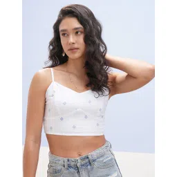 Vara By Vishudh Women Floral Embroidered Cotton Shoulder Straps Schiffli Crop Top-picture-30