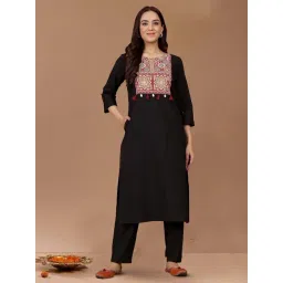 Varanga Black Cotton Regular Fit Printed Kurta-picture-40