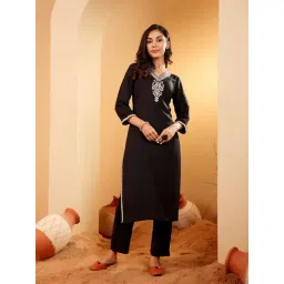 Varanga Black Regular Fit Embroidered Kurti-picture-21