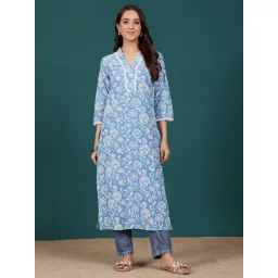 Varanga Blue Cotton Printed Kurta-picture-41