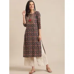 Varanga Blue Cotton Printed Straight Kurta-picture-15