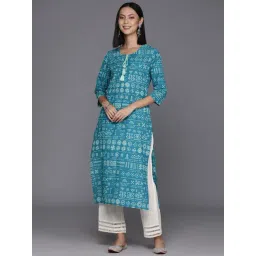 Varanga Blue Cotton Printed Straight Kurta-picture-18