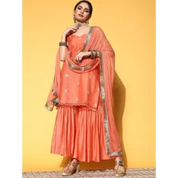 Varanga Ethnic Motifs Embroidered Thread Work Kurta with Sharara & Dupatta-image-19