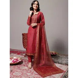 Varanga Ethnic Motifs Printed Chanderi Silk Kurta With Trousers & With Dupatta-picture-33