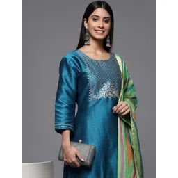 Varanga Ethnic Motifs Yoke & Woven Design Straight Kurta with Trousers & With Dupatta-picture-34