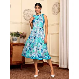 Varanga Floral Print Halter Neck Fringed A-Line Dress-picture-32