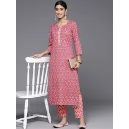 Varanga Floral Printed Gotta Patti Pure Cotton Kurta With Trousers-picture-25