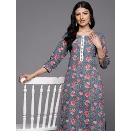 Varanga Floral Printed Gotta Patti Pure Cotton Kurta With Trousers-picture-13