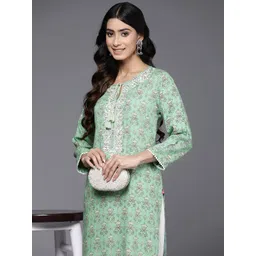 Varanga Floral Printed Mirror Work Tie-Up Neck Kurta-picture-37