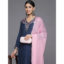 Varanga Floral Yoke Design Regular Sequinned Kurta with Trousers & With Dupatta-picture-35