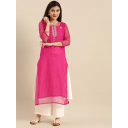Varanga Fuchsia Leheriya Printed Gota Patti Yoke Embroidery Kurta-picture-37