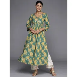 Varanga Green Cotton Floral Print Straight Kurta-picture-23