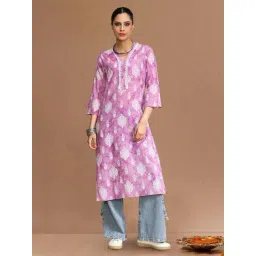 Varanga Lavender Cotton Regular Fit Printed Kurta-picture-26