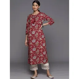 Varanga Maroon Cotton Floral Print Straight Kurta-picture-11