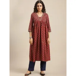 Varanga Maroon Cotton Printed Anarkali Kurta-picture-17