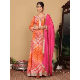 Varanga Orange Printed Anarkali Kurta With Dupatta-image-10