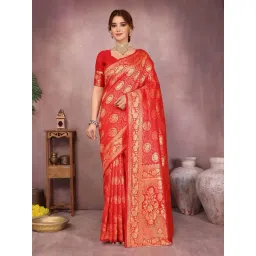 Varanga Orange Silk Woven Design Saree With Blouse Piece-image-23