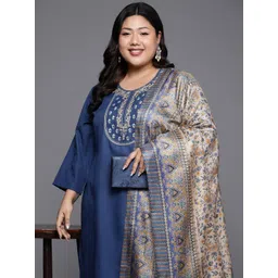 Varanga Plus Size Embroidered Thread Work Kurta with Trousers & Dupatta-picture-22