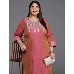 Varanga Plus Size Floral Yoke Design Gotta Patti Silk Kurta-picture-29