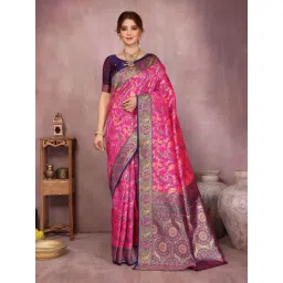 Varanga Purple & Pink Silk Woven Design Saree With Blouse Piece-picture-18
