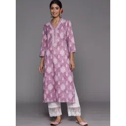 Varanga Purple Cotton Floral Print Straight Kurta-picture-24