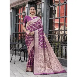 Varanga Purple Printed Banarasi Saree with Blouse Piece-picture-26