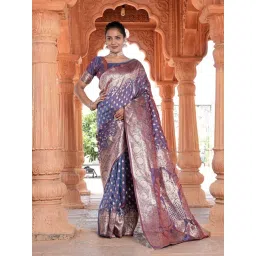 Varanga Purple Printed Banarasi Saree with Blouse Piece-picture-12