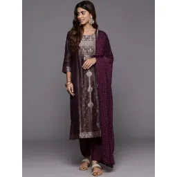 Varanga Purple Woven Pattern Kurta Pant Set With Dupatta-picture-11