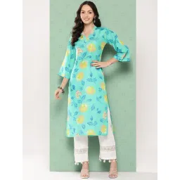 Varanga Turquoise Floral Print Straight Kurta-picture-36