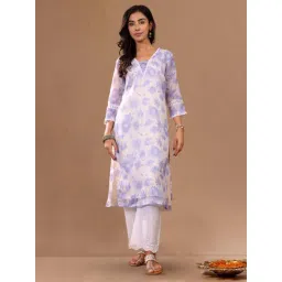 Varanga White Cotton Regular Fit Floral Print Kurta-picture-38