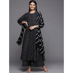 Varanga Women Black Printed Pure Cotton Kurta with Palazzos & Dupatta-picture-14