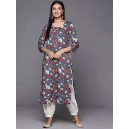 Varanga Women Blue & Maroon Floral Printed Indie Prints Kurta-picture-29