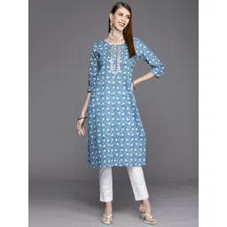 Varanga Women Blue & White Floral Printed Gotta Patti Floral Kurta-picture-15