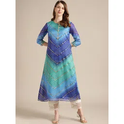 Varanga Women Blue & White Striped Gotta Patti Cotton Kurta-picture-41