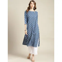 Varanga Women Blue Ethnic Motifs Printed Kurta with Trousers-picture-28