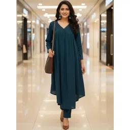 Varanga Women Empire Silk Crepe Kurta with Trousers-picture-38