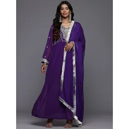 Varanga Women Ethnic Motifs Embroidered Fit and Flare Maxi Ethnic Dress With Dupatta-picture-37