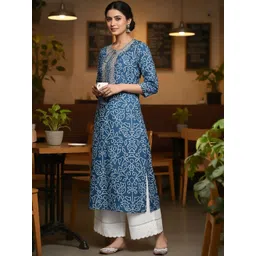 Varanga Women Ethnic Motifs Printed Keyhole Neck Thread Work Indie Prints Kurta-picture-16