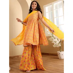 Varanga Women Ethnic Motifs Printed Regular Gotta Patti Kurta with Sharara & With Dupatta-image-4