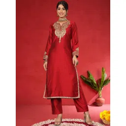 Varanga Women Floral Embroidered Regular Kurta With Trousers & Dupatta-picture-37