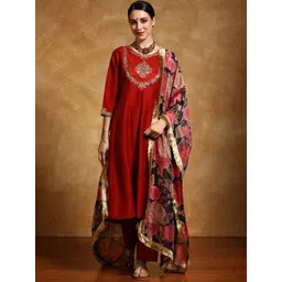 Varanga Women Floral Embroidered Regular Kurta with Trousers & With Dupatta Kurta Sets-picture-27