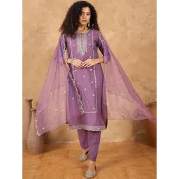 Varanga Women Floral Embroidered Regular Sequinned Kurta with Trousers & With Dupatta-picture-34