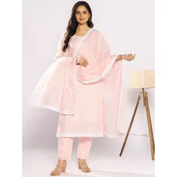 Varanga Women Floral Embroidered Regular Thread Work Kurta with Trousers & With Dupatta-picture-26