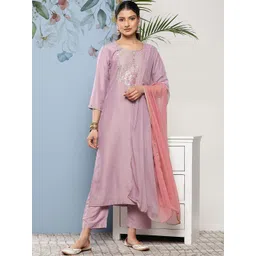 Varanga Women Floral Embroidered Sequinned Kurta With Trousers & Dupatta-image-42