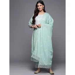 Varanga Women Floral Embroidered Sequinned Pure Cotton Kurta Set-picture-17